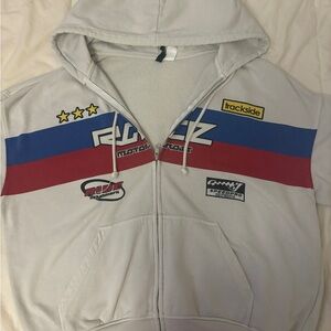 H&M White Hoodie Jacket with Blue and Red Racing Stripes